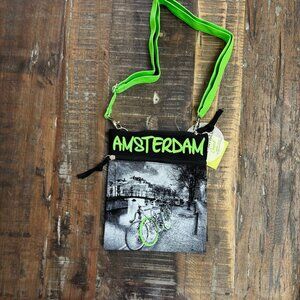 Robin Ruth Amsterdam Small Crossbody‎ Bag Black Graphic Travel Souvenir NWT